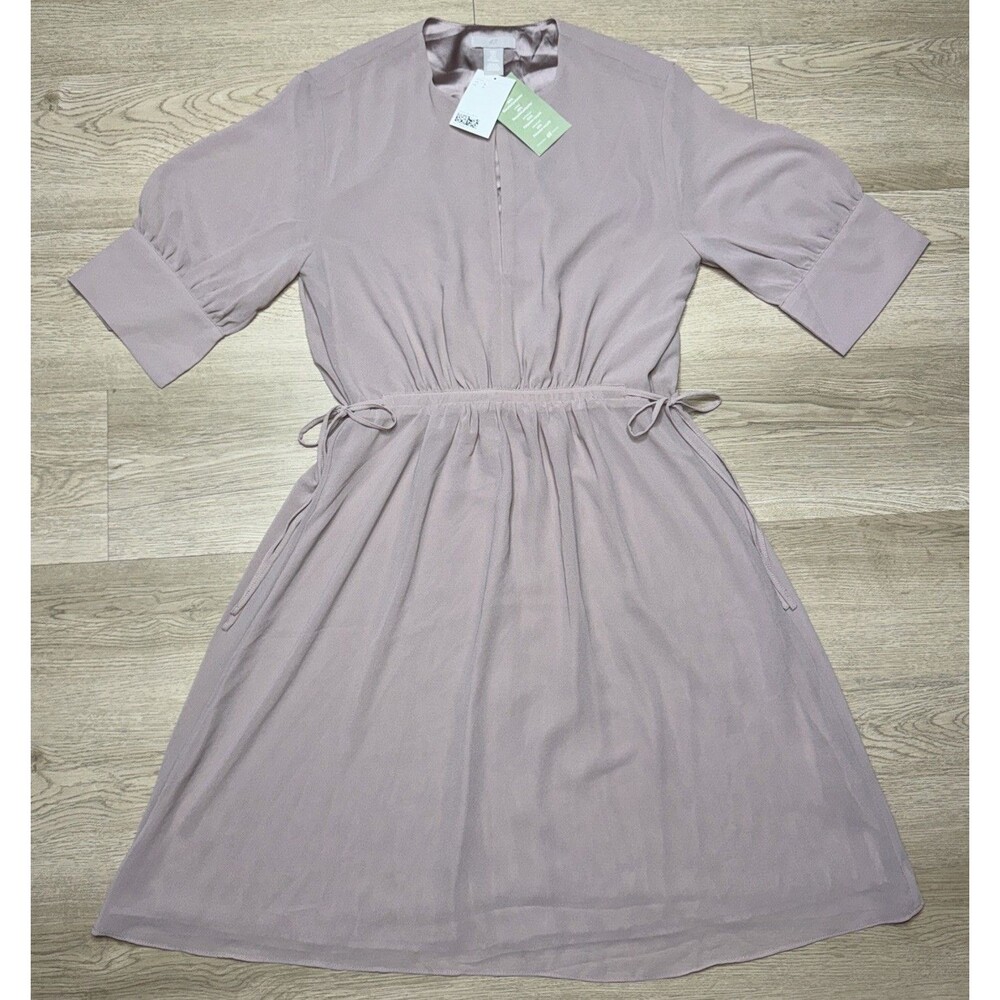 NWT H&M Chiffon Drawstring Waist Dress Small Knee-Length Short Conscious Choice